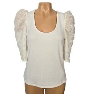 Maurices White Puff Sleeve Ribbed Knit Open Back Tie Top Women's Medium‎ Etheral